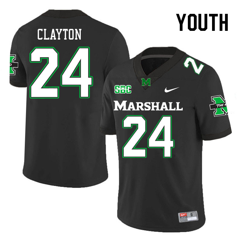 Youth #24 Jacarius Clayton Marshall Thundering Herd SBC Conference College Football Jerseys Stitched